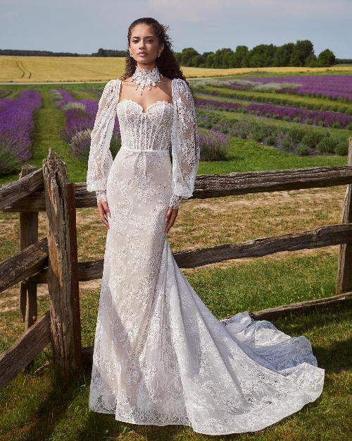 La24126 strapless or long sleeve wedding dress with bow and choker1